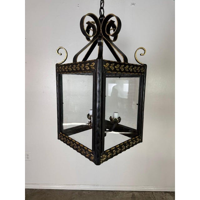 Early 21st Century Pair of Custom Wrought Iron and Gilt Lantern Pendants by Miamar Home For Sale - Image 5 of 14