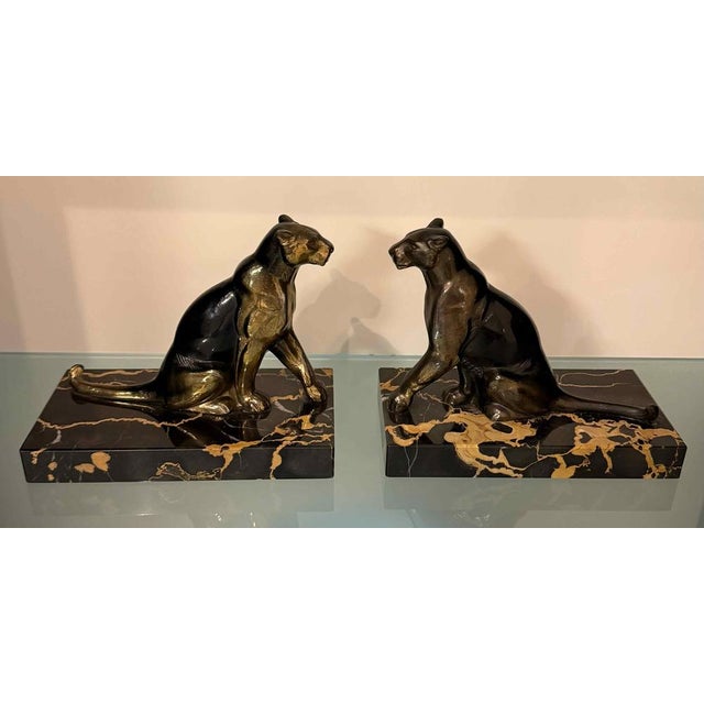 French Art Deco Sculptural Bookends with Panthers by Tedd, 1930s, Set of 2 For Sale - Image 4 of 10
