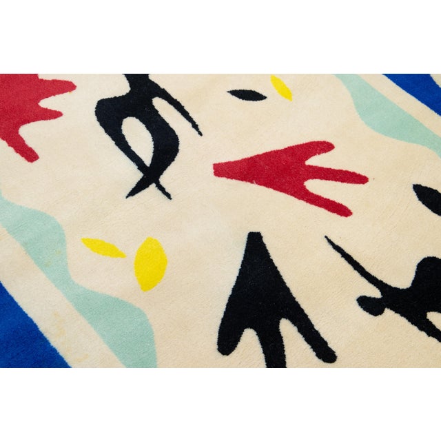 Vintage Arts & Crafts Ivory Wool Rug With Abstract Design For Sale - Image 9 of 9