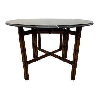 McGuire Natural Bamboo and Black Marble Top Dining Table, 1970s For Sale