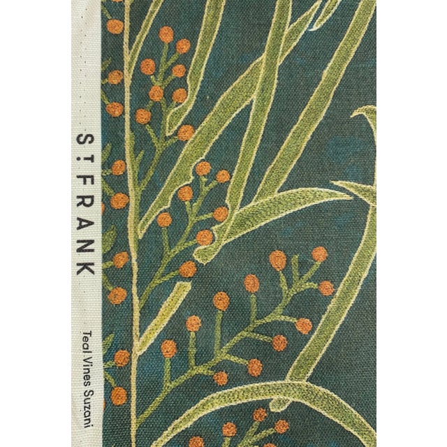 2020s St. Frank Teal Vines Suzani Linen Cotton Floral Upholstery Drapery Fabric For Sale - Image 5 of 5
