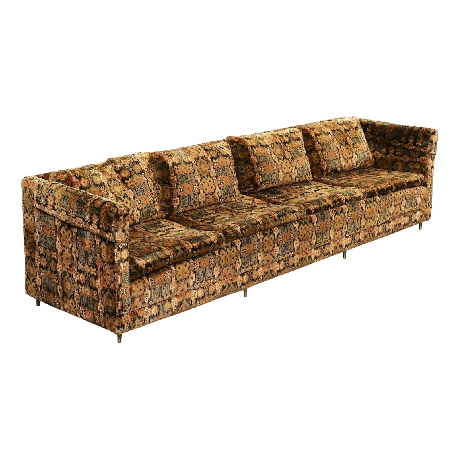 1960s Long Jack Lenor Larsen Velvet Tuxedo Sofa in Style of Paul