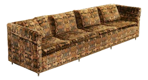 1960s Long Jack Lenor Larsen Velvet Tuxedo Sofa in Style of Paul McCobb