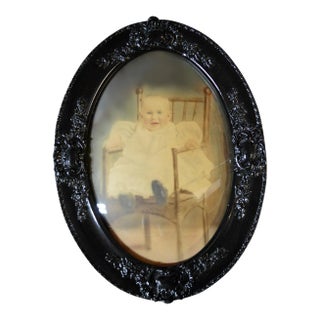 Antique Framed Baby Photograph Under Convex Glass For Sale
