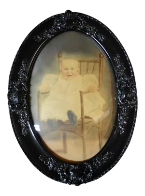 Antique Framed Baby Photograph Under Convex Glass