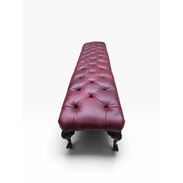 Early 20th Century Antique Chippendale Style Carved Tufted Benches Newly Reupholstered in Burgundy Leather- Pair For Sale - Image 5 of 12