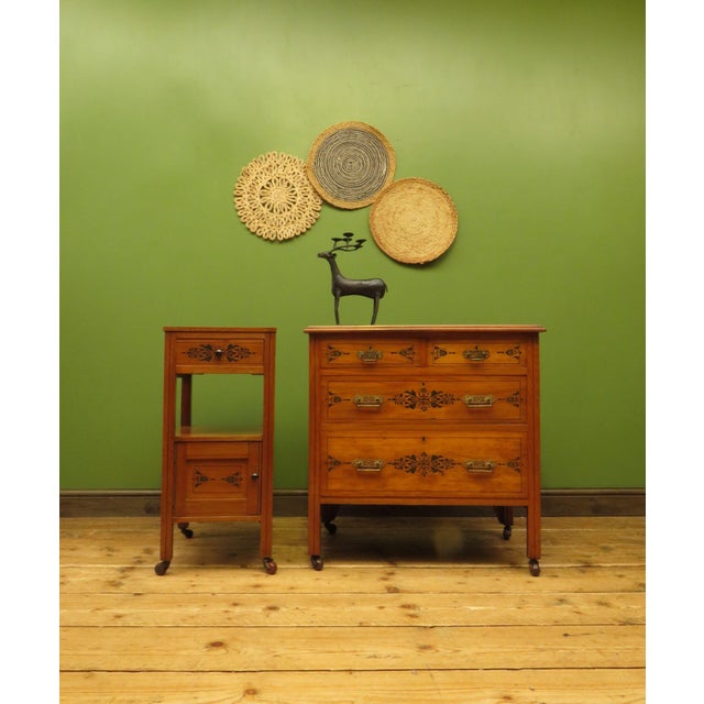 A charming small Edwardian dressing chest and bedside cabinet dating to the Edwardian era. These two useful pieces of...