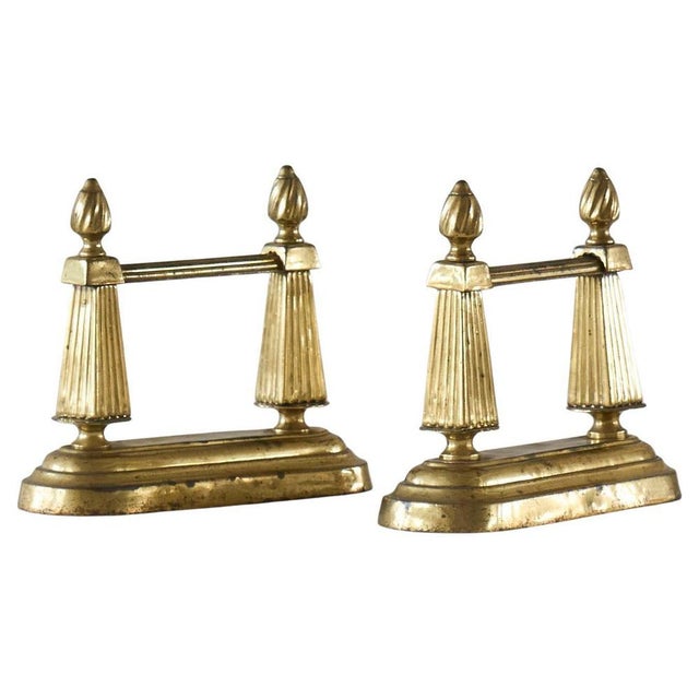 Neoclassical Andirons in Patinated Brass, 1890s, Set of 2 For Sale - Image 10 of 10