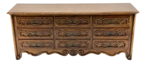 Henredon Carved Chestnut Drawer Fronts Large Heavy Brass Drop Pulls Dresser