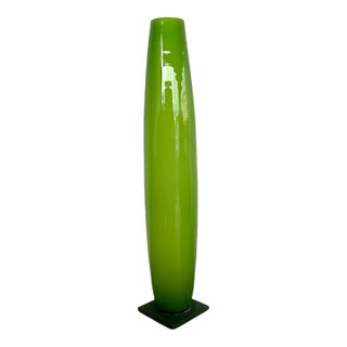 Vintage Tall Green Glass Vase For Sale