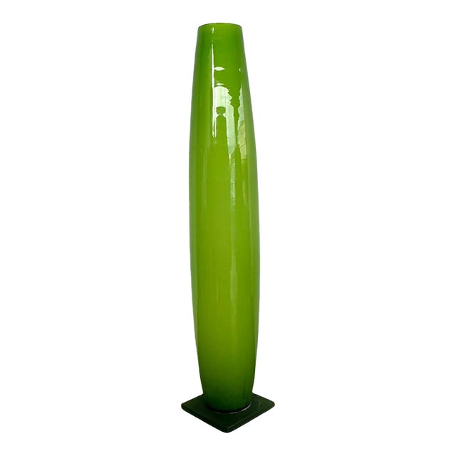 Vintage Tall Green Glass Vase For Sale