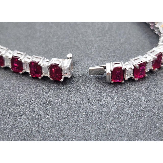 Early 21st Century 14.11 Ct Natural Burma Ruby & Diamond Bracelet For Sale - Image 5 of 9