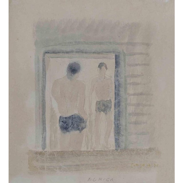 Man in Mirror is a drawing artwork realized by Alfredo Furiga in the mid-20th century. Pastel and watercolor on paper....
