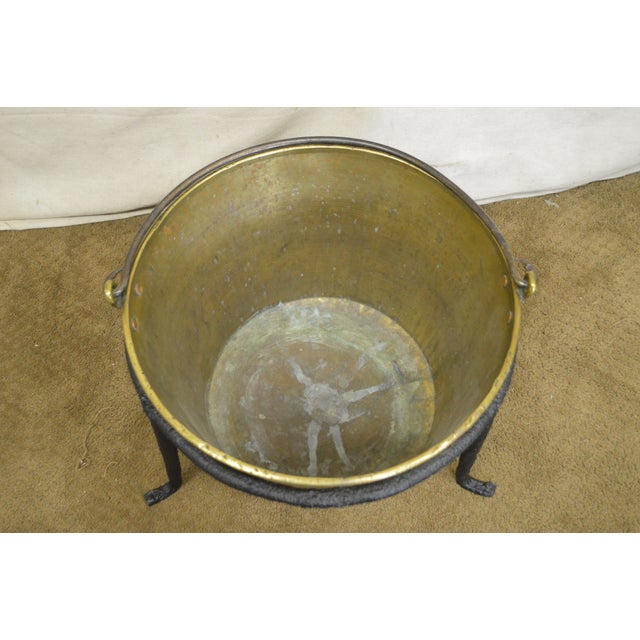 Antique Hammered Brass Kindling Bucket W/ Iron Stand Chairish