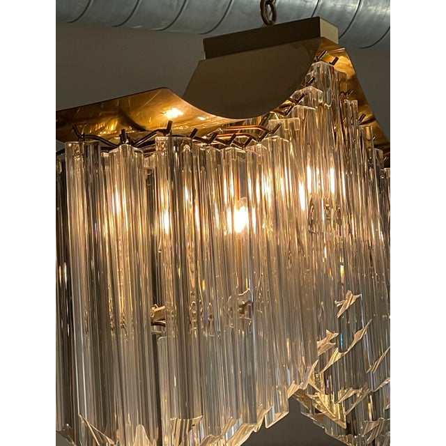 1970s Vintage Pagoda Glass and Brass Chandelier For Sale - Image 9 of 10