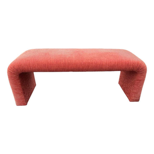 Steve Chase Modern Designer Coral Velvet Upholstered Waterfall Bench For Sale
