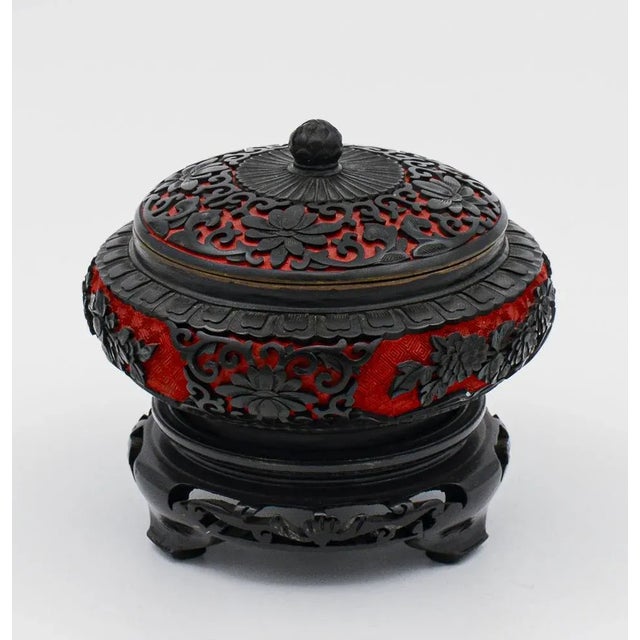 Black Enamelled Cloisonnet Box with Wooden Base, China, 1980s For Sale - Image 8 of 9