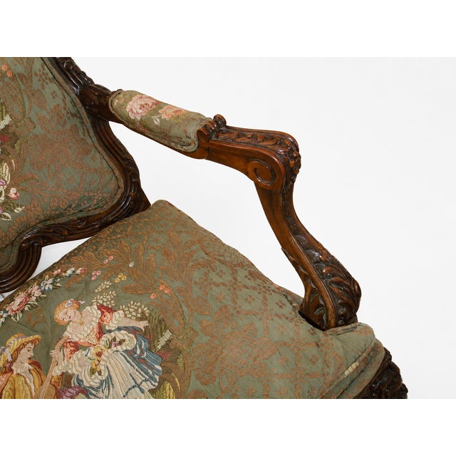 Ornate French Louis XV–Style Carved Wood Armchair With Floral Tapestry Upholstery For Sale - Image 15 of 15
