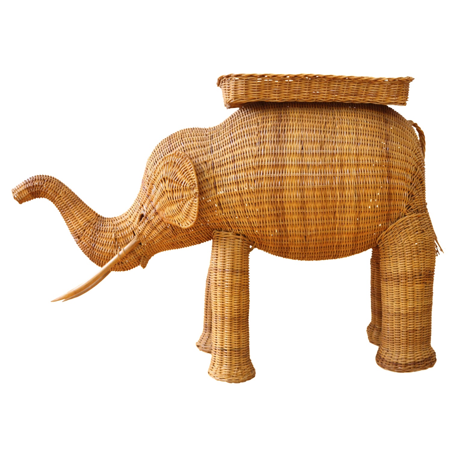 Vintage Rattan Wicker Elephant Side Table Chairish
