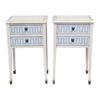 Vintage Mahogany Nightstands With Handpainted Greek Key Motif - A Pair For Sale