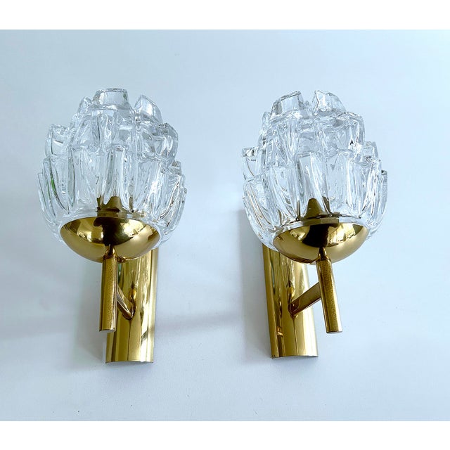 Vintage Glass and Brass Sconces, 1970, Set of 2 For Sale - Image 9 of 18