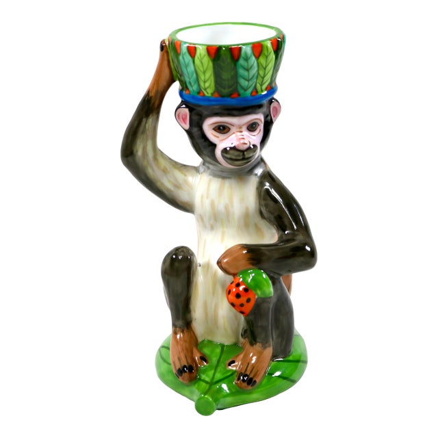 Lynn Chase Porcelain Monkey Business Candle Holder For Sale