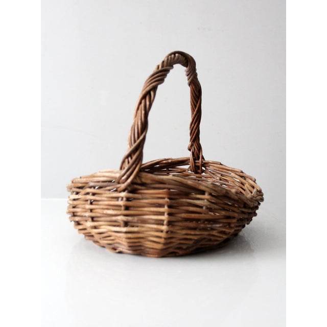 American Vintage Wicker Gathering Basket For Sale - Image 3 of 12