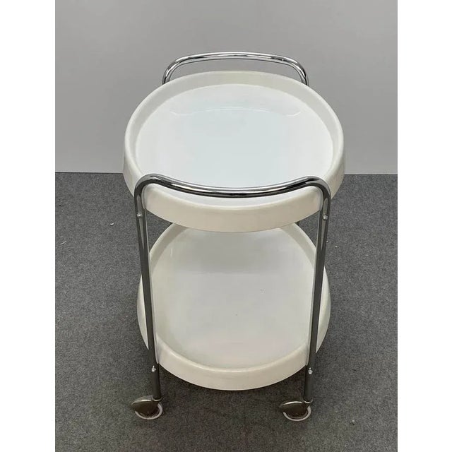 Mid-Century Italian Oval White Plastic and Metal Chrome Bar Cart, 1950s For Sale - Image 9 of 15