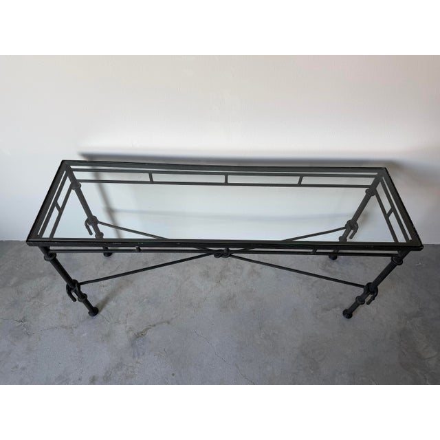 1980’s Vintage Giacometti-Style Iron and Glass Top Console Table For Sale - Image 11 of 12