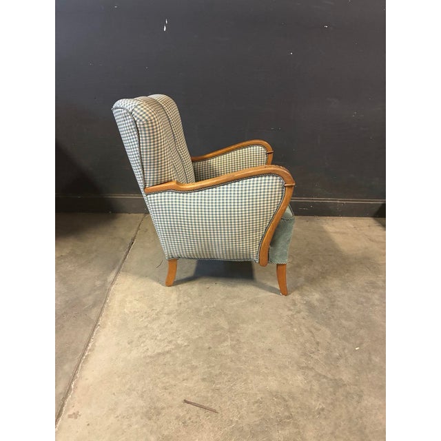 Danish Art Deco! In sweet, original blue/green and/or teal gingham check preserved on the inner and outer shell with newly...