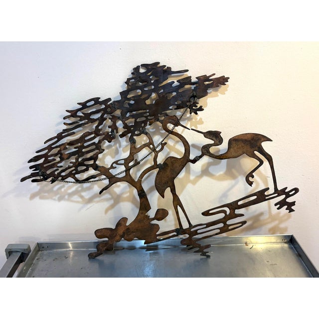1960s-70s Brutalist Brass Crane Wall Sculpture For Sale - Image 6 of 9