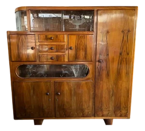 Art Deco Sideboard in Walnut and Glass