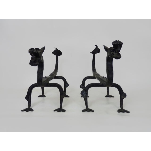 Brutalist Wrought Iron Dragon Andirons, 1940s, Set of 2 For Sale - Image 3 of 10