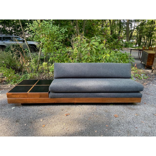 Mid Century Modern Modular Sofa With Walnut and Leather Side Tables For Sale - Image 9 of 12