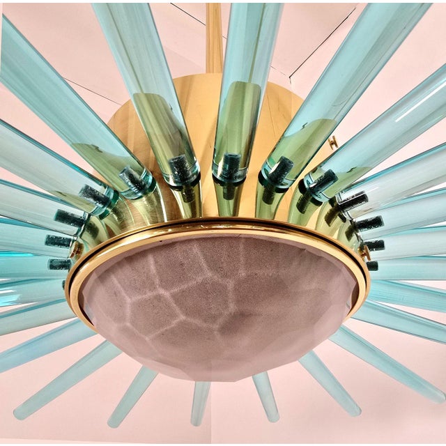 Metal 1980s Green Glass and Brass Sputnik Chandelier, Italy, Mid Century Modern For Sale - Image 7 of 11