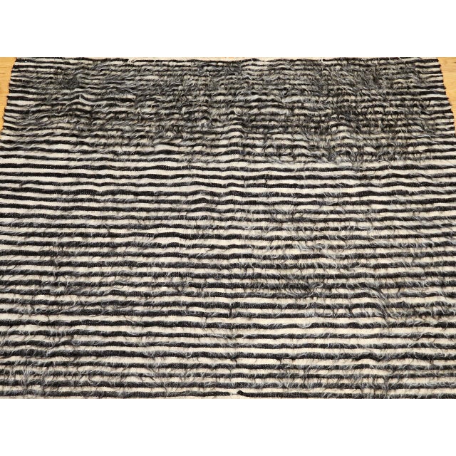 Vintage Turkish Tulu Rug, Handwoven, Shaggy Wool Pile, Stripe Design, 4' x 6' For Sale - Image 10 of 14
