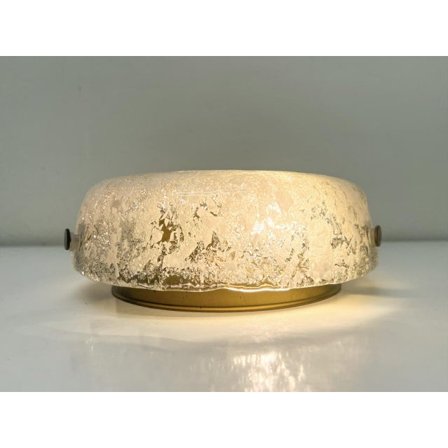 Ice Glass Flush Mount Lamp with Brass Details from Hillebrand Lighting, Germany, 1960s For Sale - Image 6 of 18