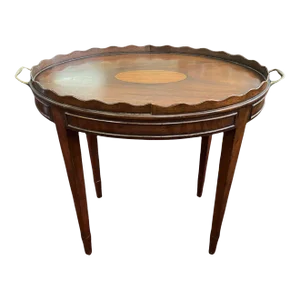 1950s Mahogany Oval Tea Tray Table by Kittinger