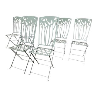 Vintage Postmodern Emmanuelle Kahn Tiffany Blue French Bistro Chairs - Set of 6 For Sale
