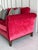 Hollywood Regency Kristin Drohan Collection Red Velvet Love Seat With Embroidered Down-Filled Throw Pillows For Sale - Image 3 of 11