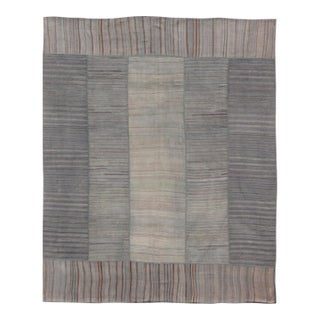 Vintage Turkish Kilim Rug With Striped Patterns in Muted Tones 13'2 X 16'0 For Sale