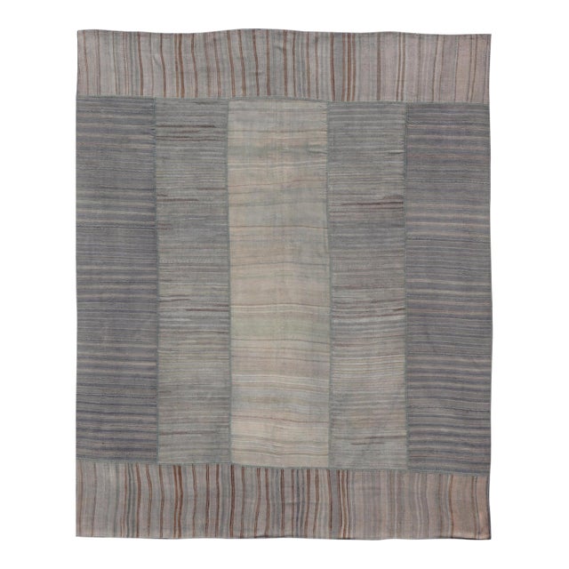 Vintage Turkish Kilim Rug With Striped Patterns in Muted Tones 13'2 X 16'0 For Sale