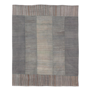 Vintage Turkish Kilim Rug With Striped Patterns in Muted Tones 13'2 X 16'0
