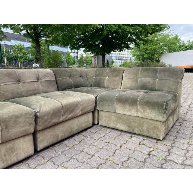 Vintage Green Suede Modular Sofa, 1970s, Set of 5 For Sale - Image 15 of 18