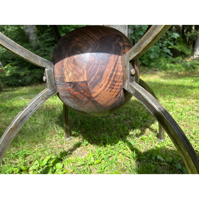 Mid-Century Modern English Elm Steel Side Table For Sale - Image 3 of 4