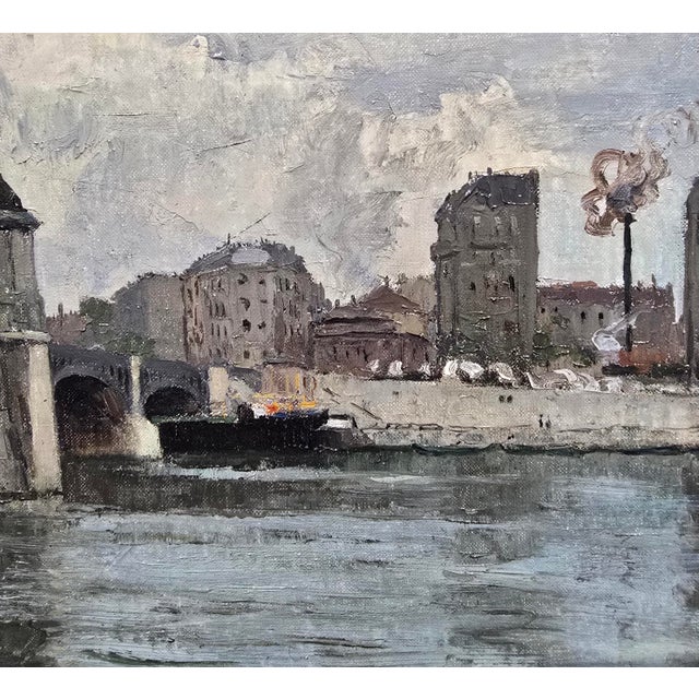 Slate Gray Jean-Louis Lefort –1910s Paris, Pont De Grenelle & Statue of Liberty–Oil Painting For Sale - Image 8 of 12