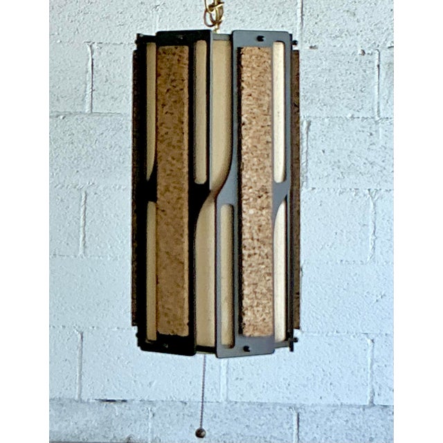 Mid-Century Modern Vintage Mid-Century Modern Cork Panel Hanging Light For Sale - Image 3 of 8