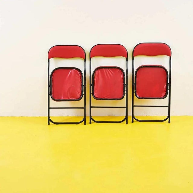 Vintage Red Folding Chairs, 1980s, Set of 3 For Sale - Image 3 of 4