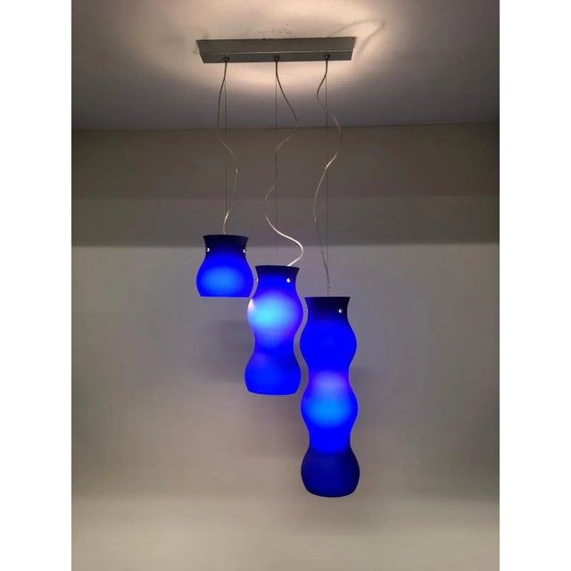 Itre 1990s Modern Murano Pendant Blue Glass For Sale - Image 4 of 13