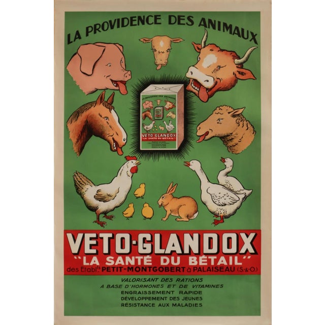 1920s French Art Deco Agricultural Poster - La Providence Des Animaux: Veto-Glandox, "La Santé Du Bétail" For Sale - Image 6 of 6